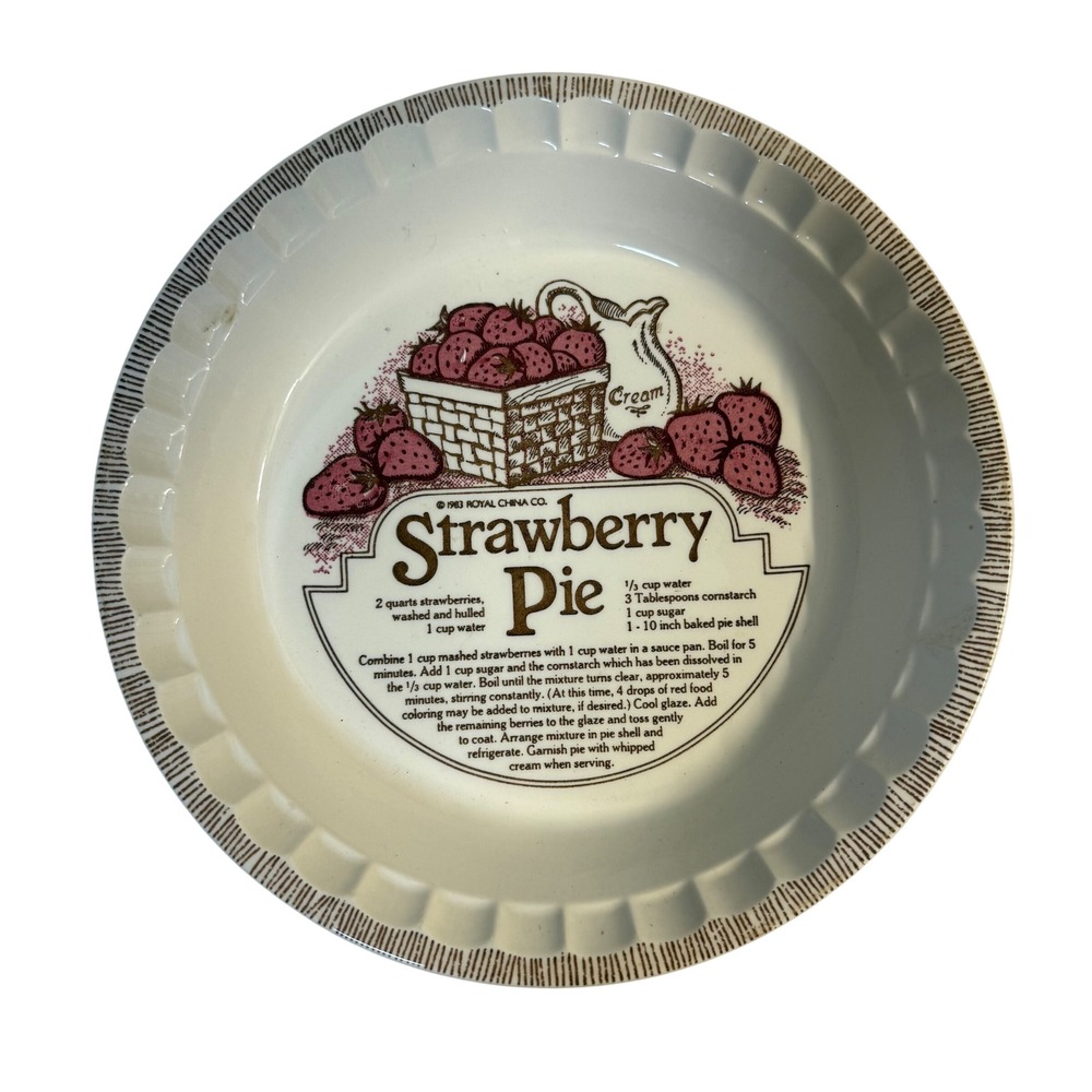 Vintage 1983 Royal China Jeannette Strawberry Pie Recipe Plate Country Harvest
